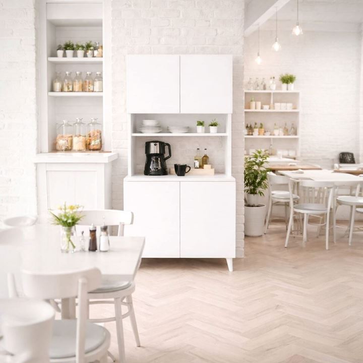  Yeni Nesil Çok Amaçlı Dolap 4 Kapaklı Kiler Mutfak Dolabı - Kahve Köşesi-Beyaz