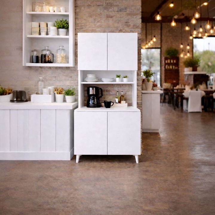  Yeni Nesil Çok Amaçlı Dolap 4 Kapaklı Kiler Mutfak Dolabı - Kahve Köşesi-Beyaz