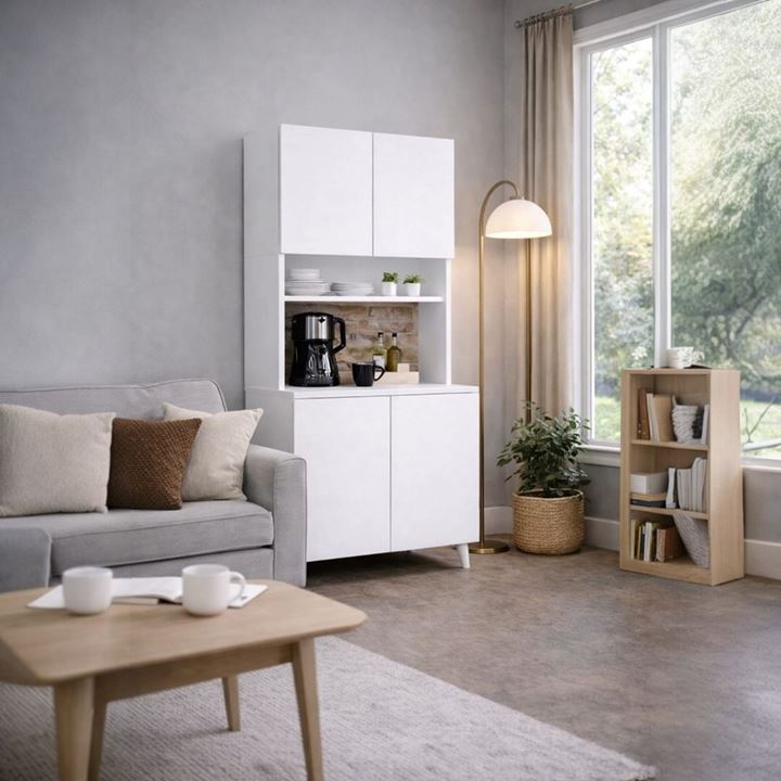  Yeni Nesil Çok Amaçlı Dolap 4 Kapaklı Kiler Mutfak Dolabı - Kahve Köşesi-Beyaz