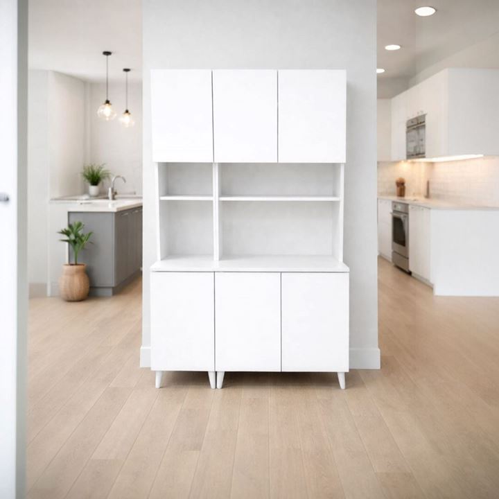  Yeni Nesil Çok Amaçlı Dolap 6 Kapaklı Kiler Mutfak Dolabı - Kahve Köşesi-Beyaz