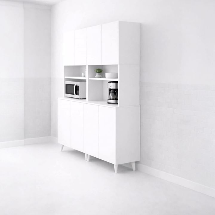  Yeni Nesil Çok Amaçlı Dolap 8 Kapaklı Kiler Mutfak Dolabı - Kahve Köşesi-Beyaz