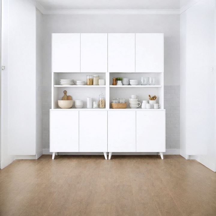  Yeni Nesil Çok Amaçlı Dolap 8 Kapaklı Kiler Mutfak Dolabı - Kahve Köşesi-Beyaz