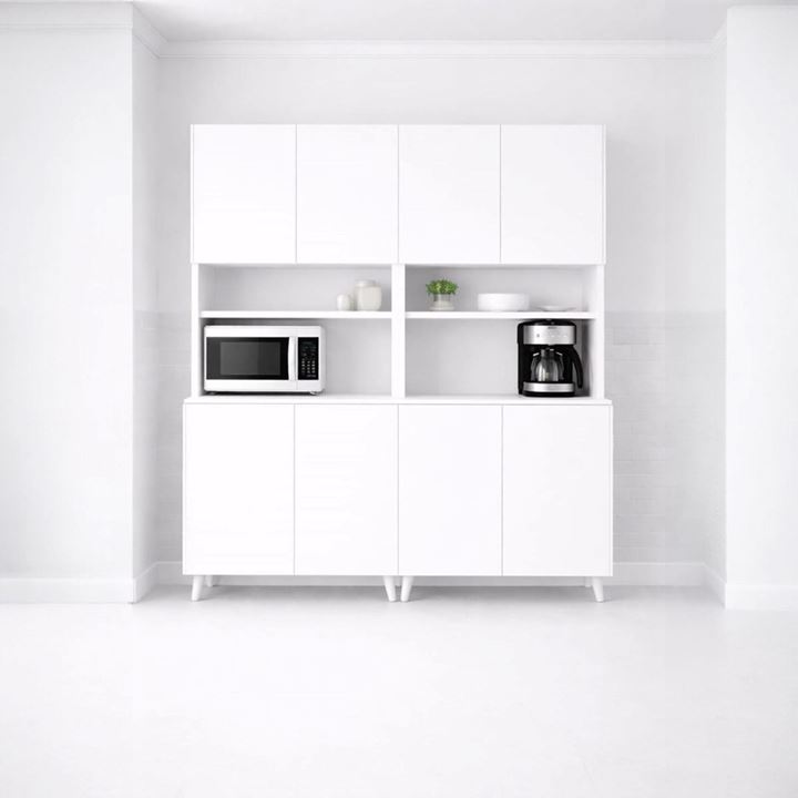  Yeni Nesil Çok Amaçlı Dolap 8 Kapaklı Kiler Mutfak Dolabı - Kahve Köşesi-Beyaz