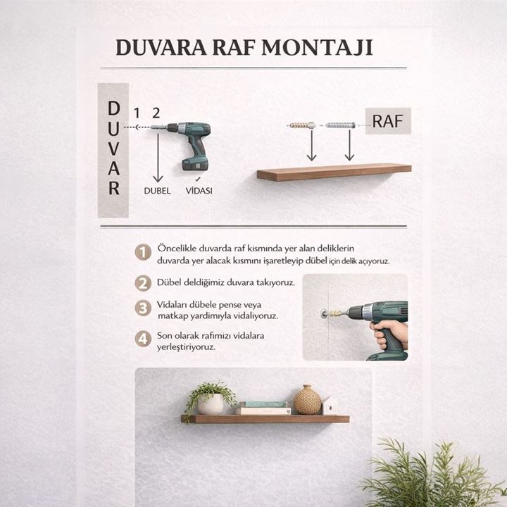 30 mm 3'lü Uçan Duvar Rafı Set Gizli Raf- Beyaz