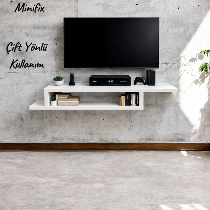 Dekoratif Raflı Duvar Tv Ünitesi  Z Raf Beyaz