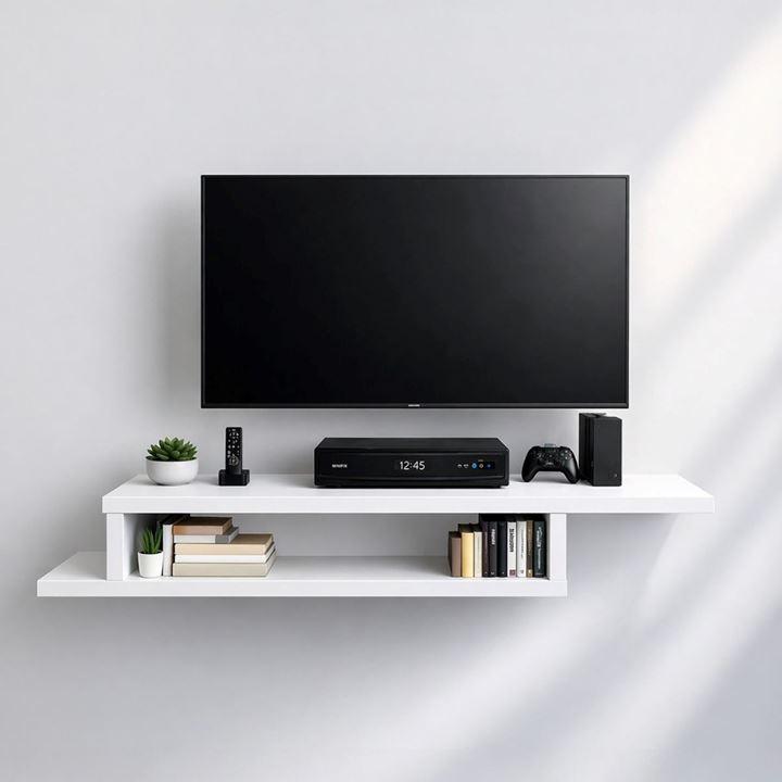 Dekoratif Raflı Duvar Tv Ünitesi  Z Raf Beyaz