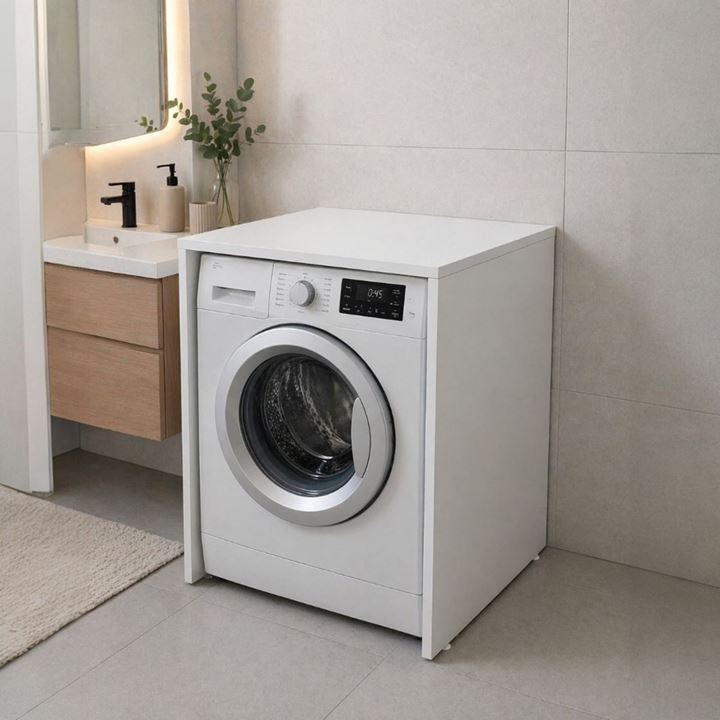 Çamaşır Makinesi Kapaksız Banyo Dolabı Mat Beyaz