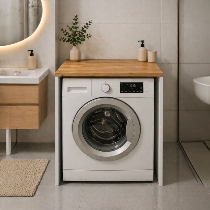 Çamaşır Makinesi Kapaksız Banyo Dolabı - Atlantik çam 