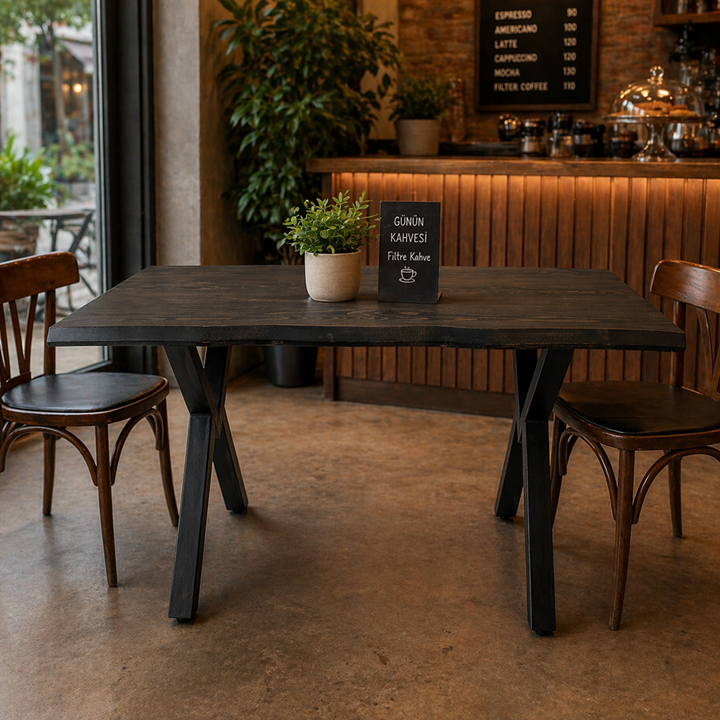 CAFE MASA SİYAH KÖKNAR Kütük Masa X AYAK SİYAH