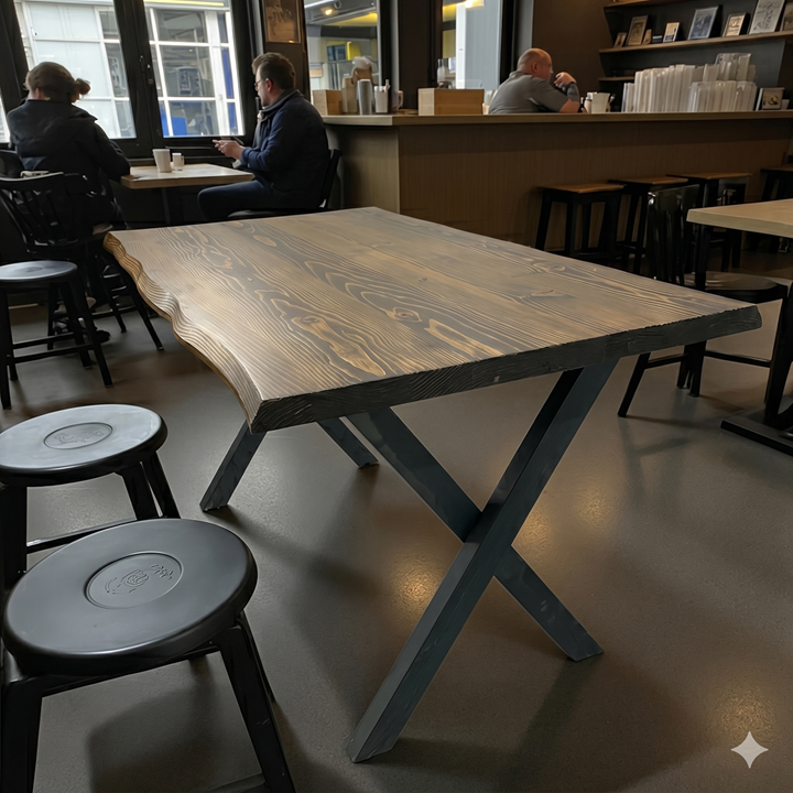 CAFE MASA CEVİZ KÖKNAR Kütük Masa X AYAK SİYAH