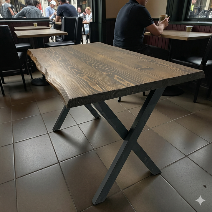 CAFE MASA CEVİZ KÖKNAR Kütük Masa X AYAK SİYAH