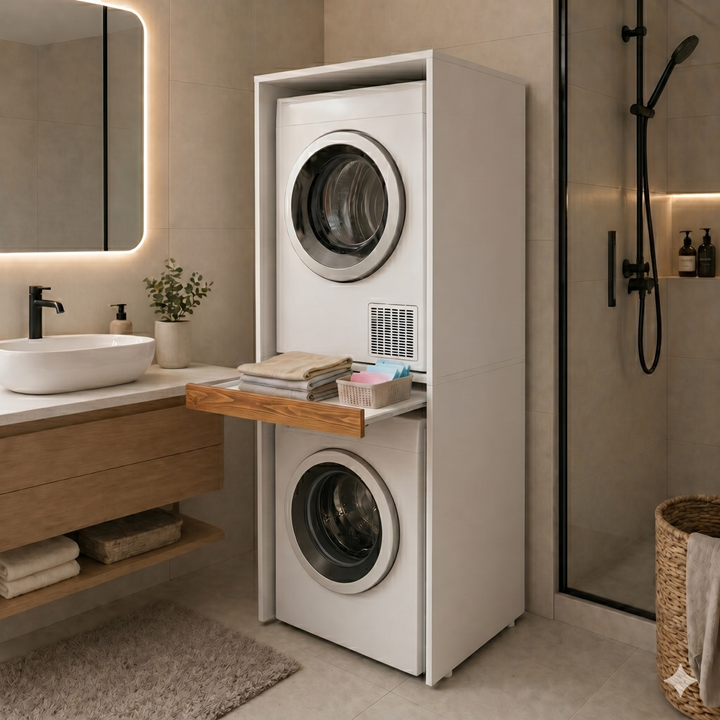 Çamaşır Ve Kurutma Makinesi Dolabı Kapaksız Çekmeceli Banyo Dolabı ATLANTIK ÇAM