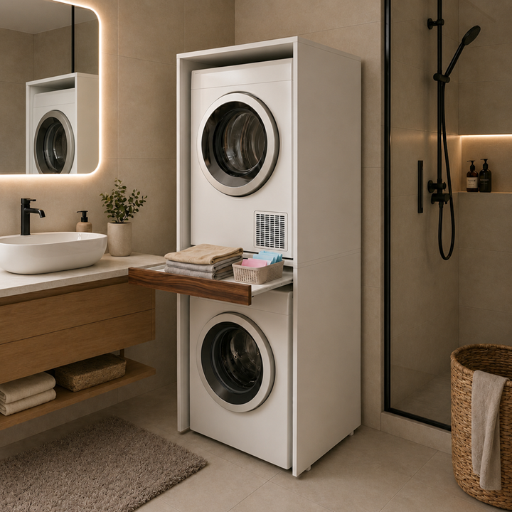 Çamaşır Ve Kurutma Makinesi Dolabı Kapaksız Çekmeceli Banyo Dolabı Ceviz