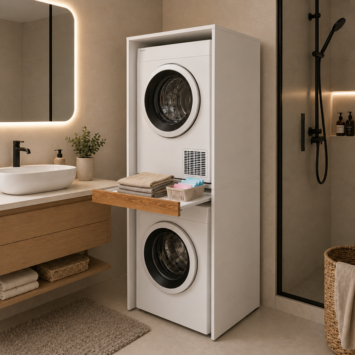 Çamaşır Ve Kurutma Makinesi Dolabı Kapaksız Çekmeceli Banyo Dolabı ATLANTIK ÇAM