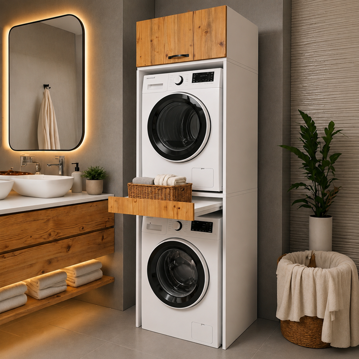 Çamaşır Ve Kurutma Makinesi Dolabı Çekmeceli Banyo Dolabı ATLANTIK ÇAM 