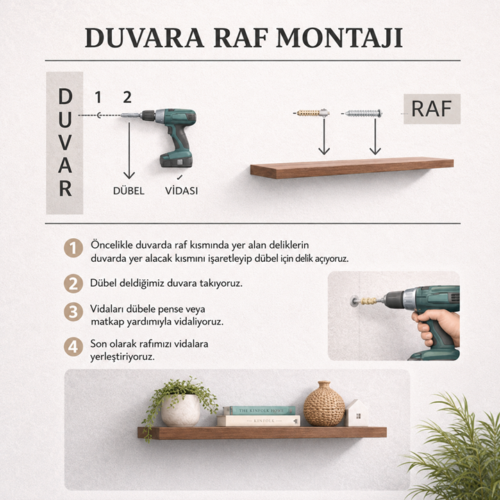 Tekli Duvar Rafı - Uçan Raf Gizli Raf Beyaz