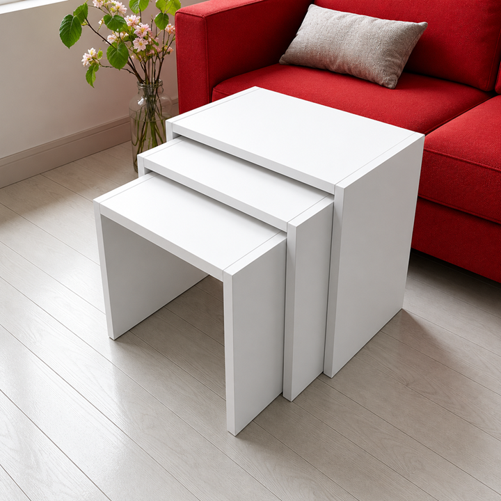 3'lü Zigon Sehpa Beyaz | İç İçe Geçen Modern Zigon Sehpa