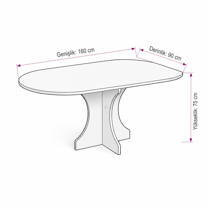Oval Salon Yemek Masası Kemer Tek Ayak-160x90-Afrika Ceviz