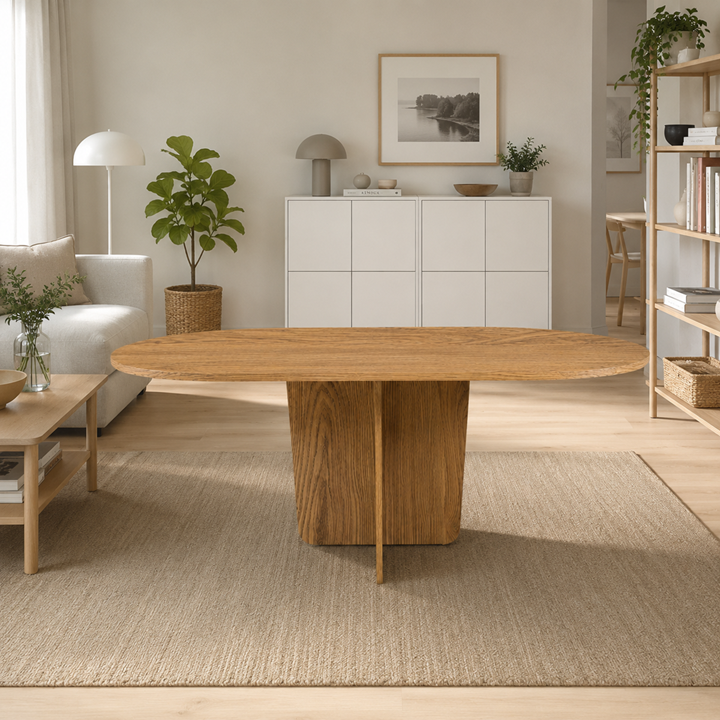 Oval Salon Yemek Masası Kare Tek Ayak-160x90-Afrika Ceviz