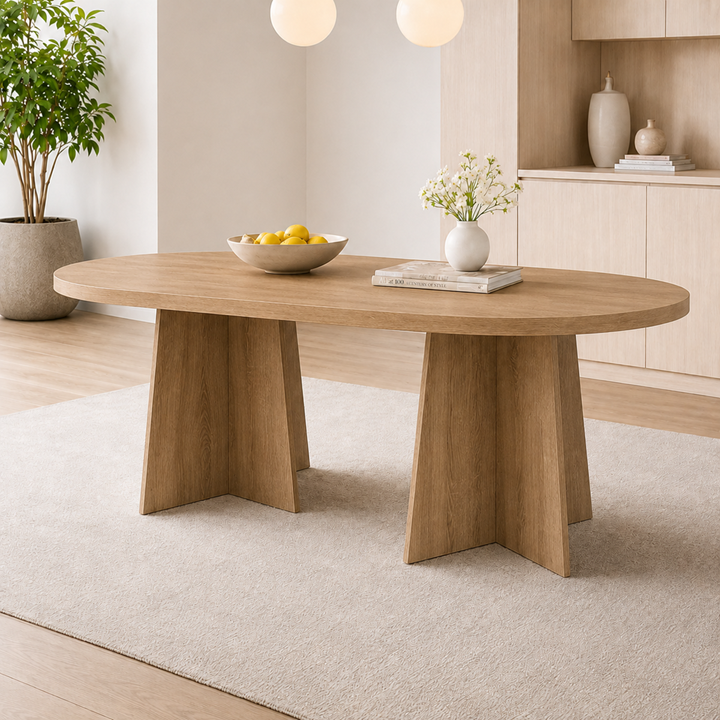 Oval Salon Yemek Masası Mantar Ayak 36mm Kalın Kenarlı -Afrika Ceviz