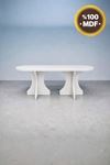 Oval Salon Yemek Masası Kemer Ayak 36mm Kalın Kenarlı 160x90 -Beyaz