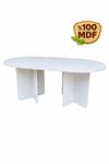 Oval Salon Yemek Masası Kare Ayak 36mm Kalın Kenarlı 160x90 -Beyaz
